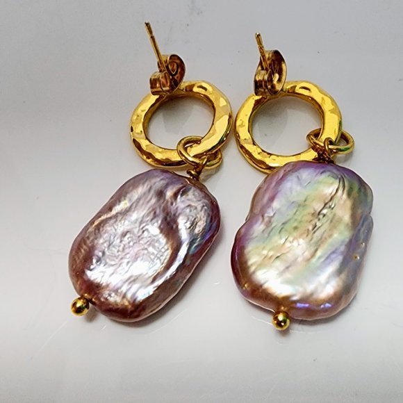 Gold plated Pink Pearl Earrings - Picture 4 of 8